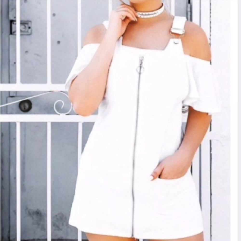 Forever 21 white zipper overall dress
